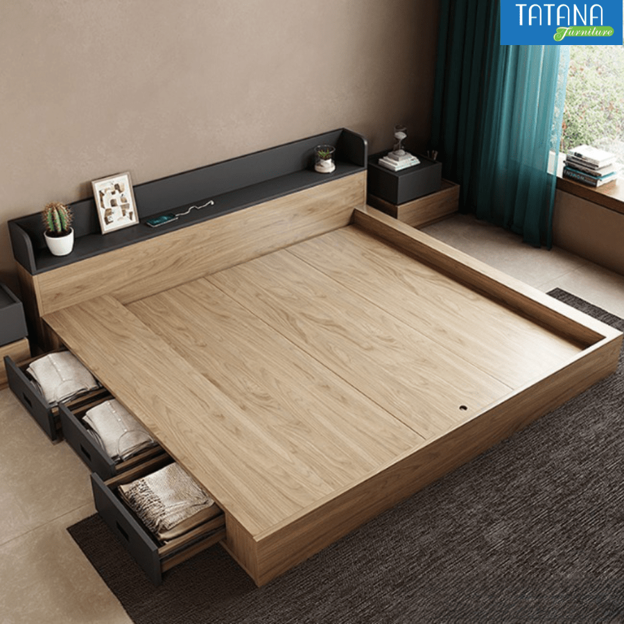 Giường gỗ Nhật ngăn kéo Tatana MDF028 - Hình ảnh 9